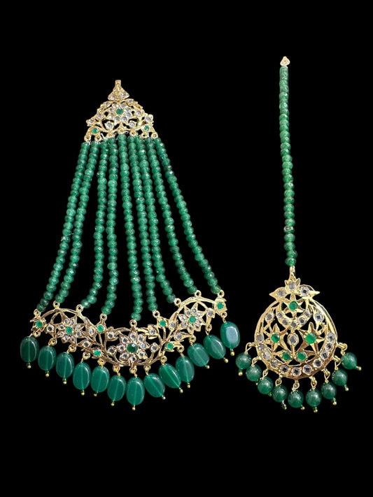 JTK7 Abira jhoomar and tika in green beads  ( READY TO SHIP  )