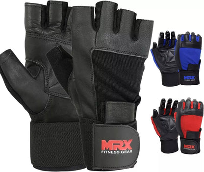 MRX Weight Lifting Gloves Leather Workout Glove With Long Wrist Strap - Triathlete Store