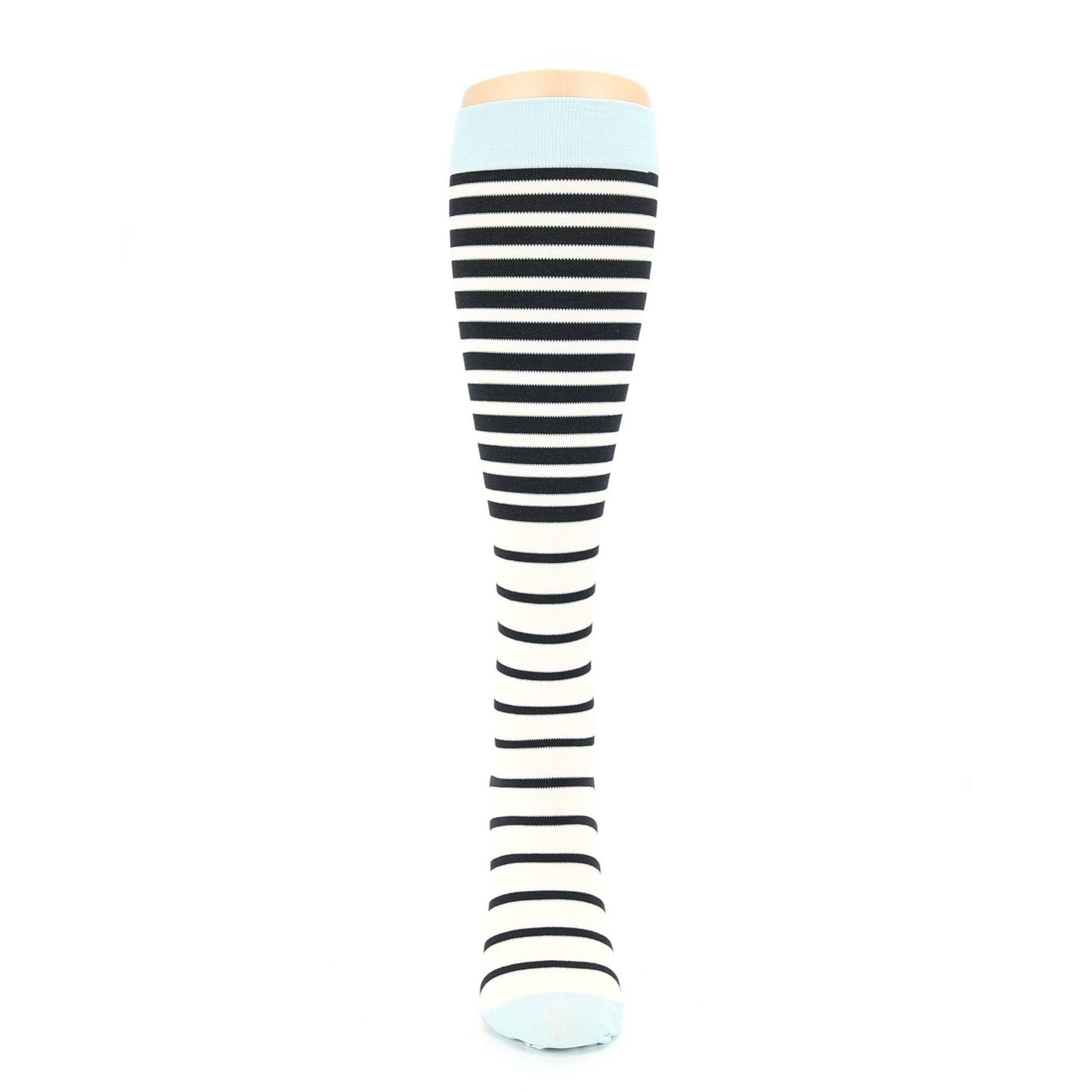Sky Blue Cream Black Stripes Compression Socks - Women's Knee High Socks