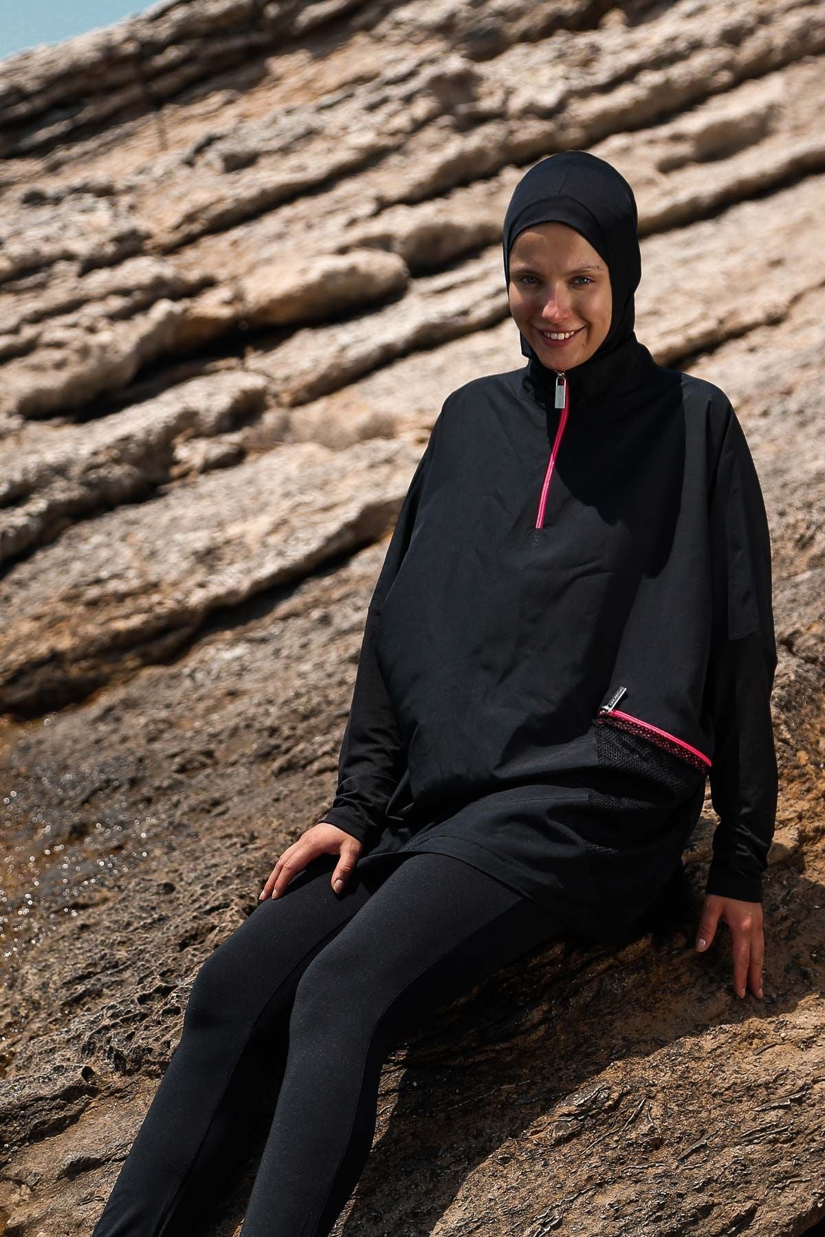 Woven Black Burkini Modest Swimwear M2275