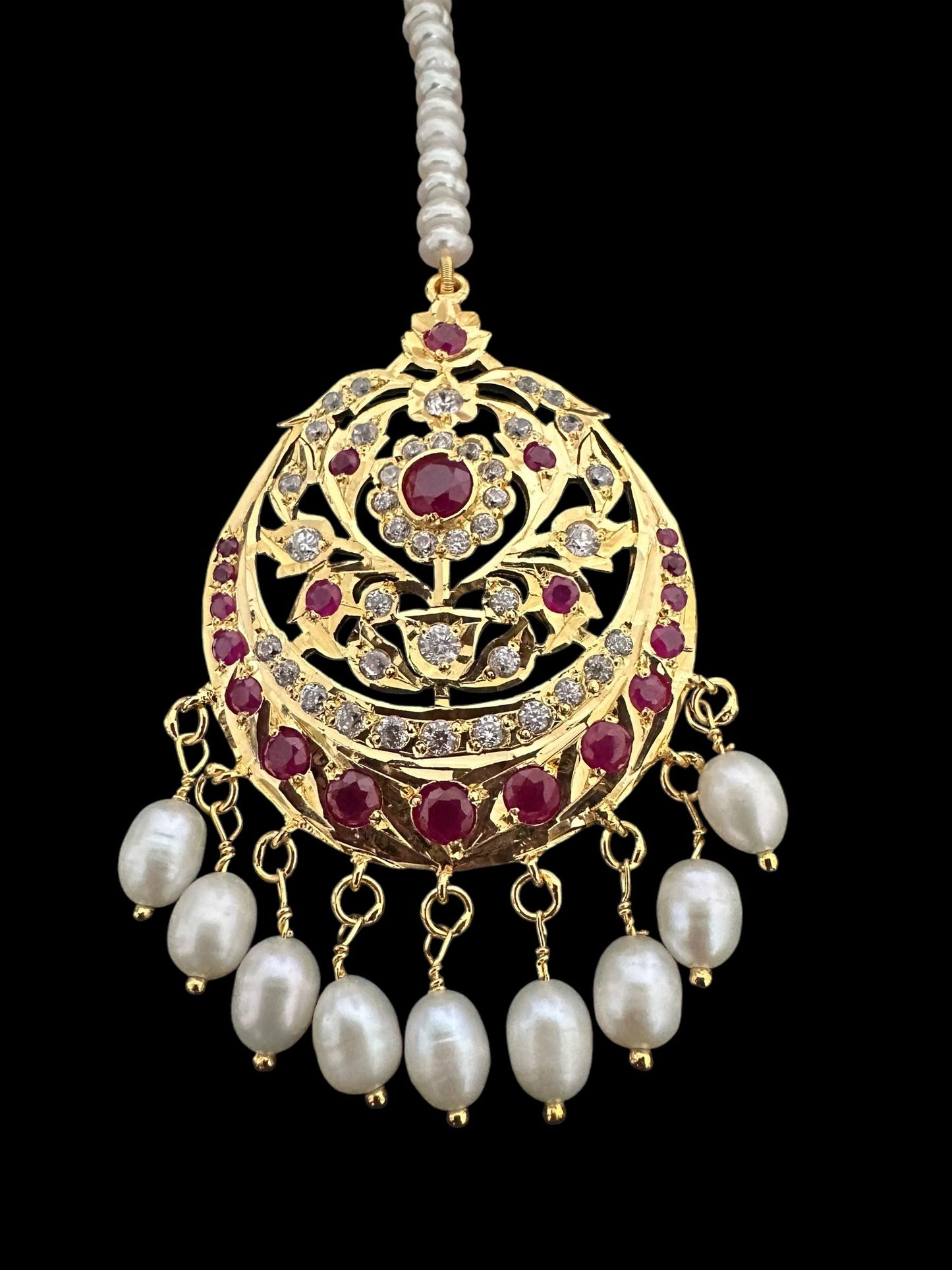 Ruby and zircon gold plated silver tika ( READY TO SHIP )