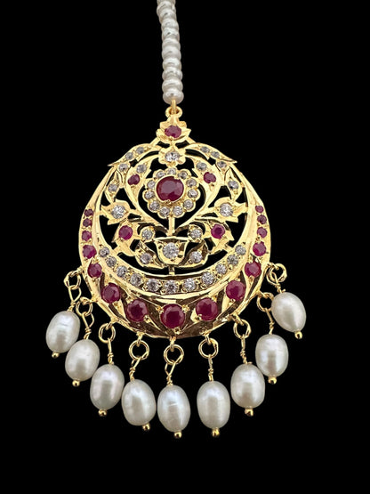 Ruby and zircon gold plated silver tika ( READY TO SHIP )