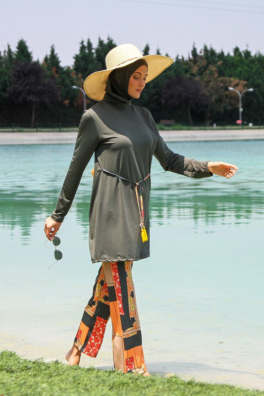 Lycra Khaki Burkini Modest Swimwear M2226