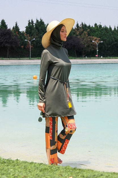 Lycra Khaki Burkini Modest Swimwear M2226
