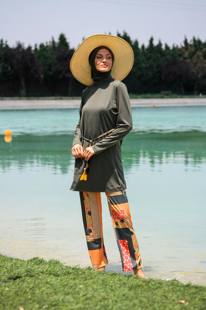 Lycra Khaki Burkini Modest Swimwear M2226