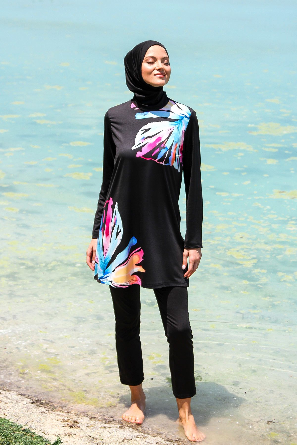 Lycra Black Burkini Modest Swimwear M2224