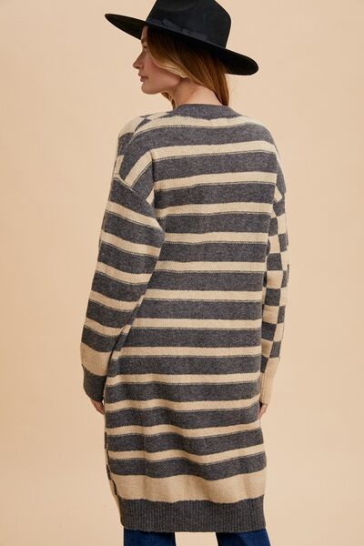 Annie Wear Checkered & Striped Open Front Long Sleeve Cardigan #2