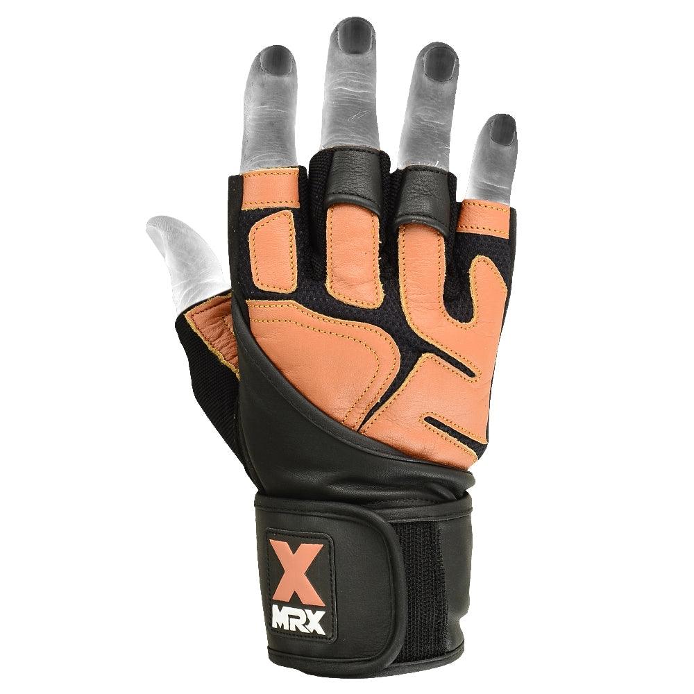 Mrx Men's Weight Lifting Pro Leather Gloves 18 Inches Long Wrist Strap