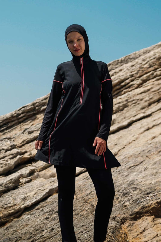 Woven Black Burkini Modest Swimwear M2271