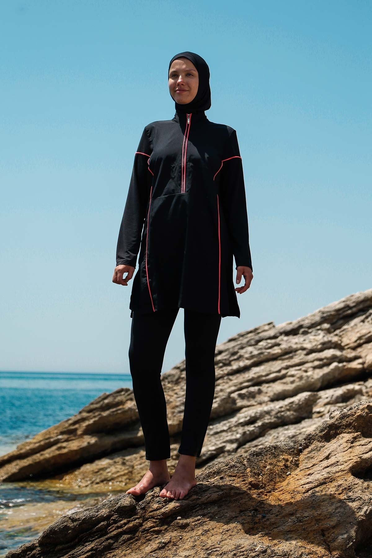 Woven Black Burkini Modest Swimwear M2271