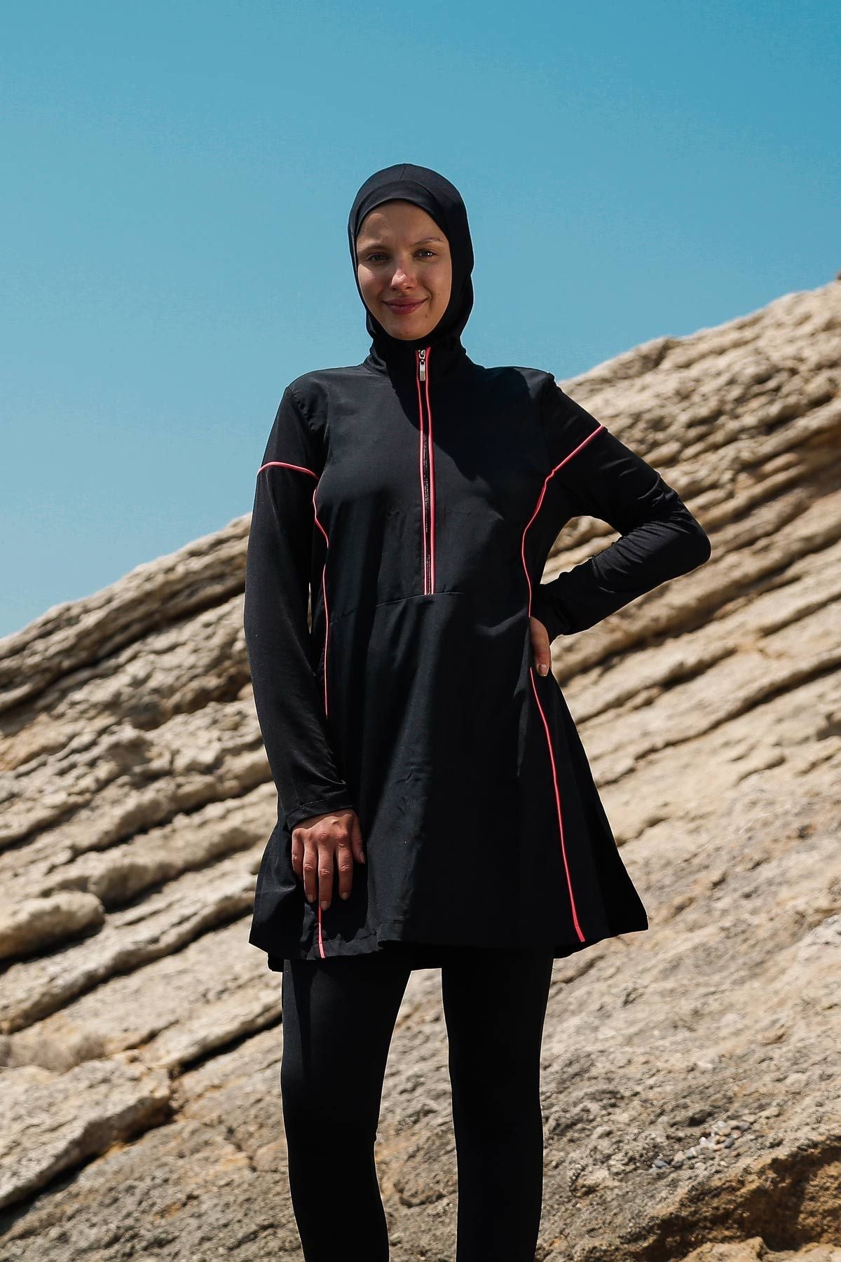 Woven Black Burkini Modest Swimwear M2271