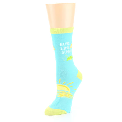 Blue Lime Sunshine Beer Socks - Women's Novelty Socks