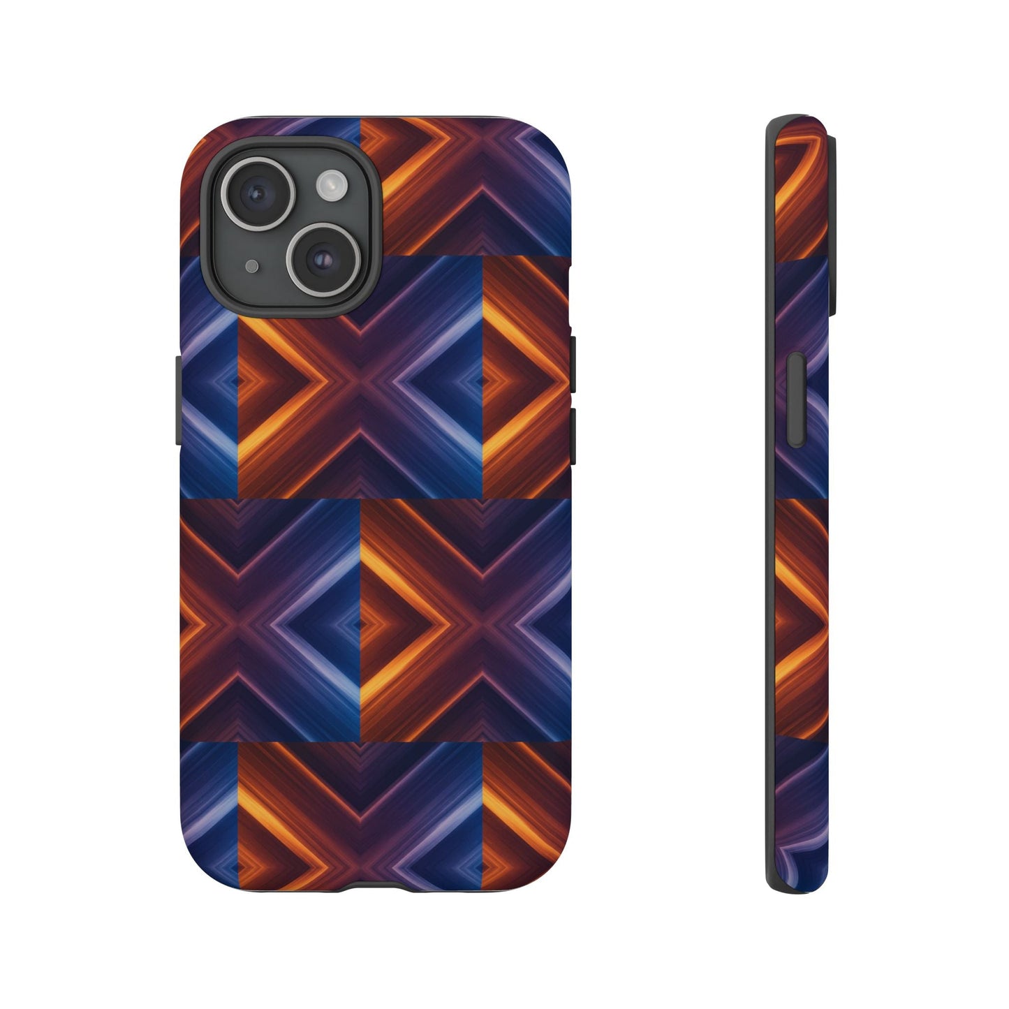 Stylish Tough Phone Case With Blue & Orange Abstract Design