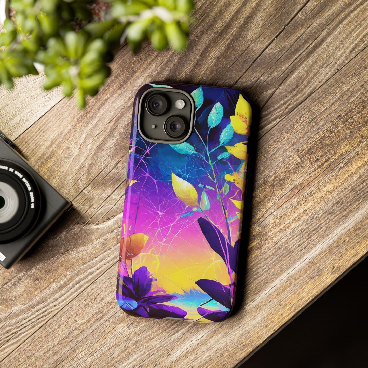Artistic Vibrant Neon Floral Leaf Tough Phone Case