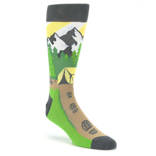 Green Brown Mountain Camping Socks - Men's Dress Socks