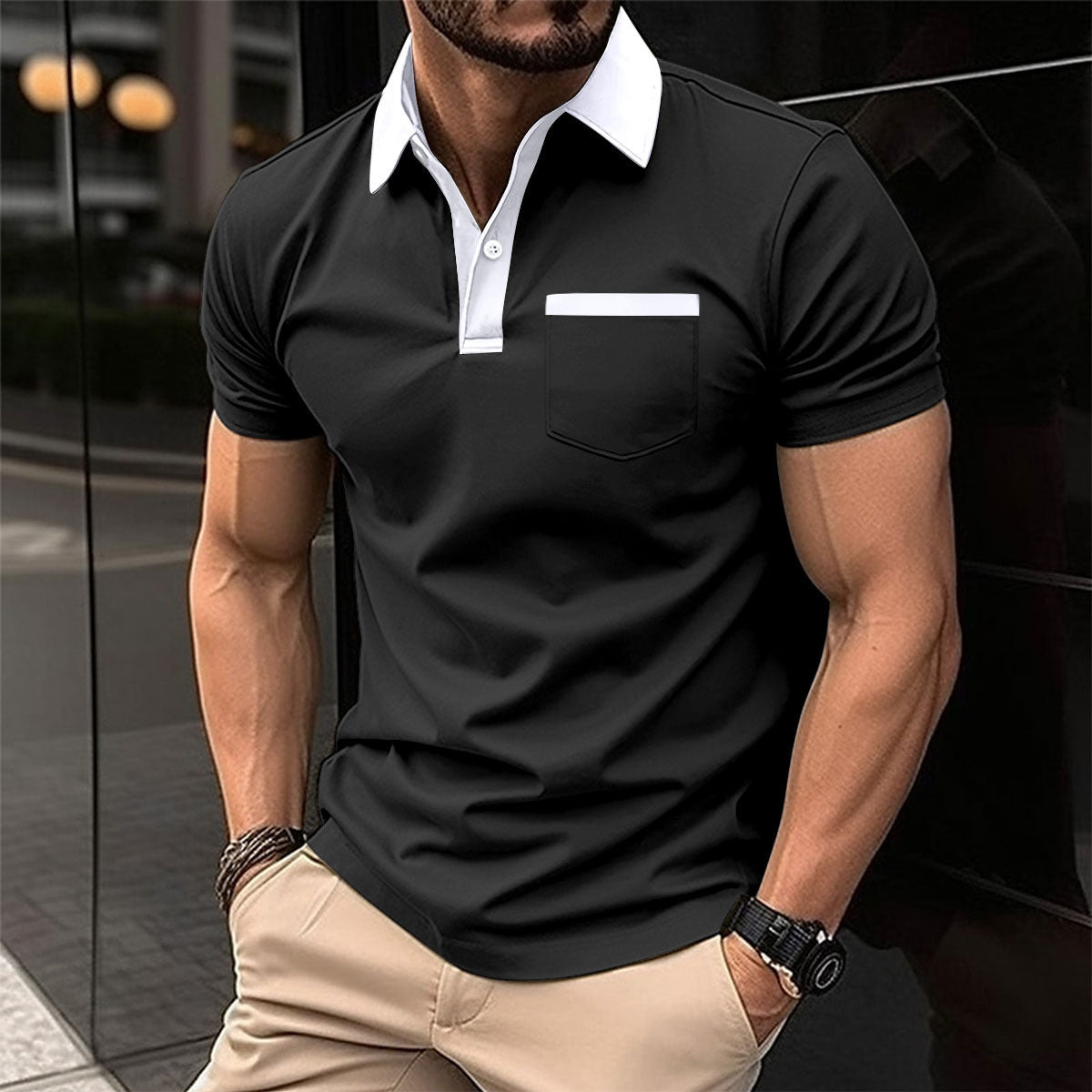 Men's Cotton Blend Polo Shirt - Slim Fit Lapel Collar Short Sleeve