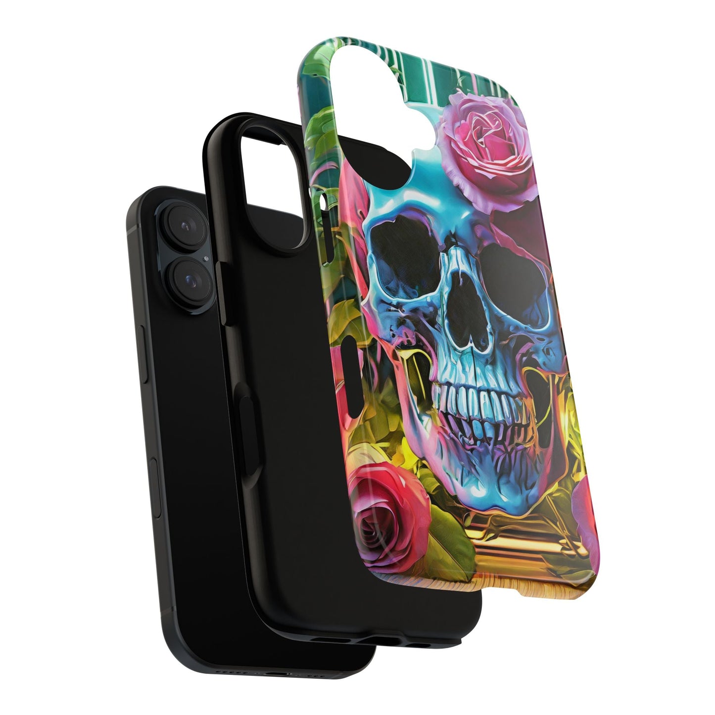 Neon Rose Skull Tough Phone Case