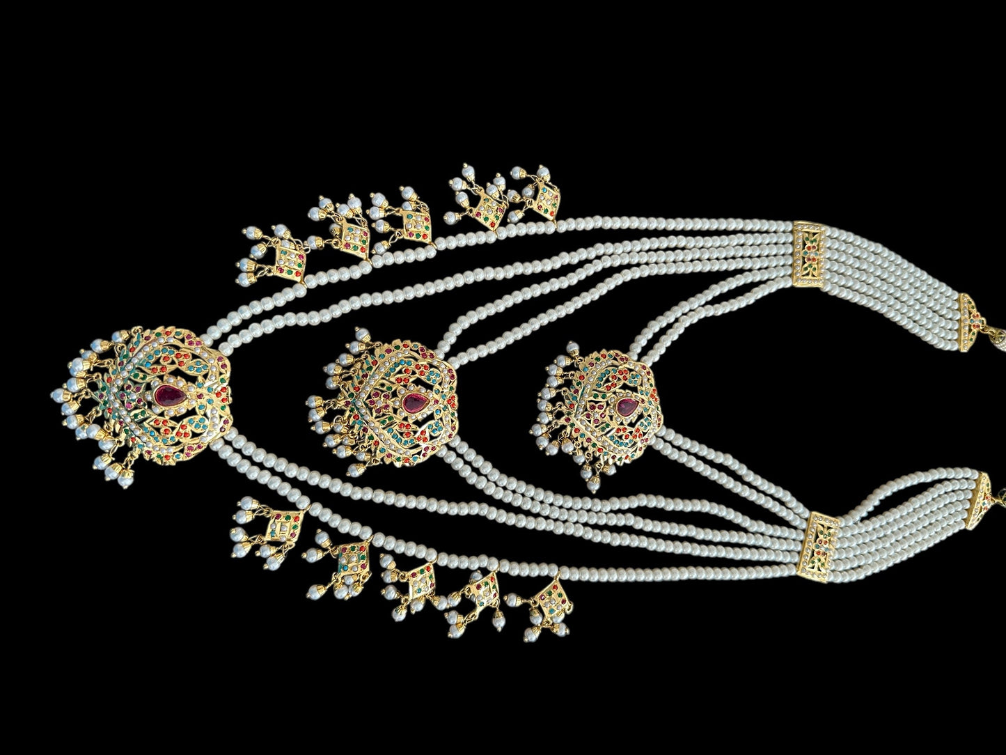 BR468 BAHAAR bridal set in Navratan and pearls ( SHIPS IN 3 WEEKS  )