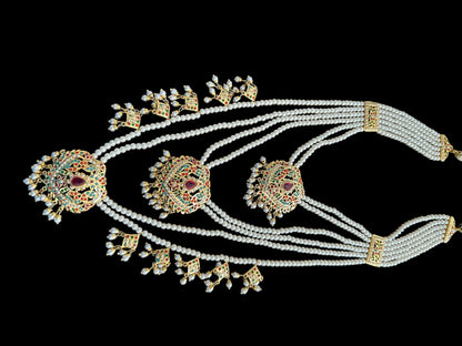 BR468 BAHAAR bridal set in Navratan and pearls ( SHIPS IN 3 WEEKS  )