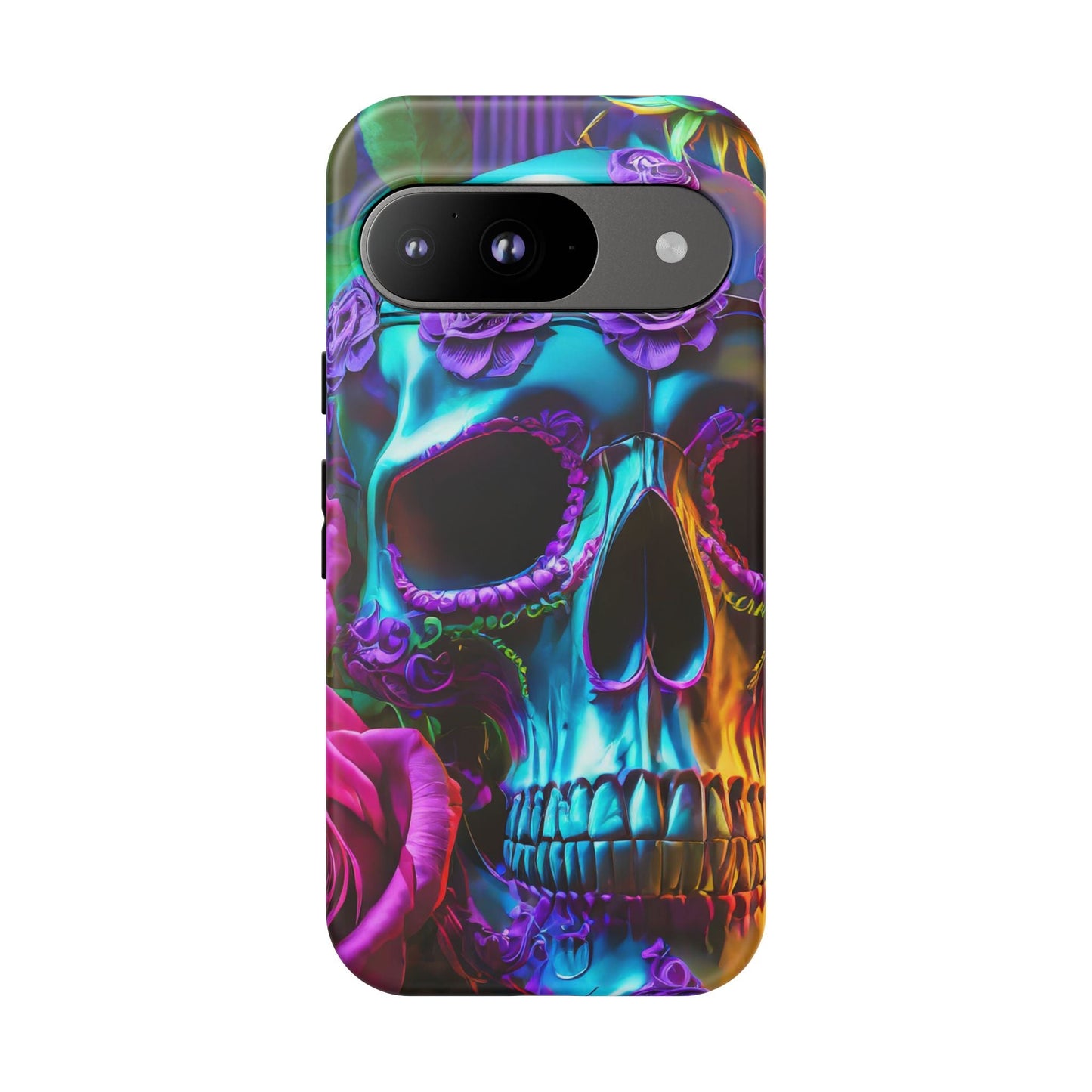 Neon Skull and Roses Vibrant Tough Phone Case
