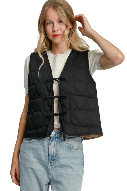 Heart Quilted Tie-Front Vest
