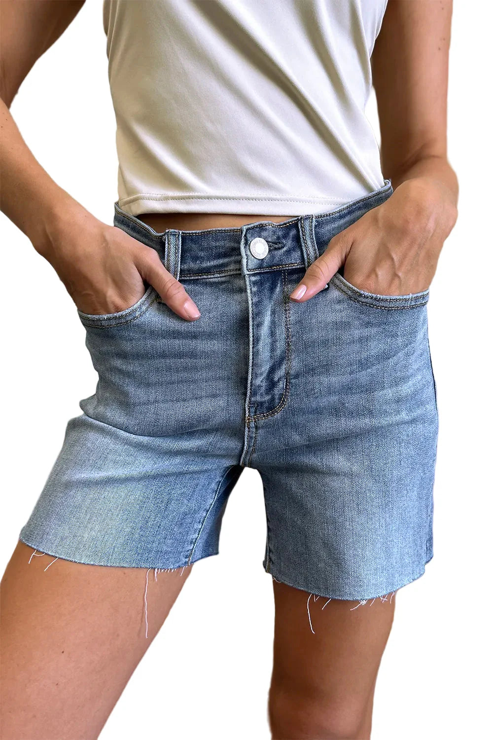 Full Size High Waist Raw Hem Denim Shorts