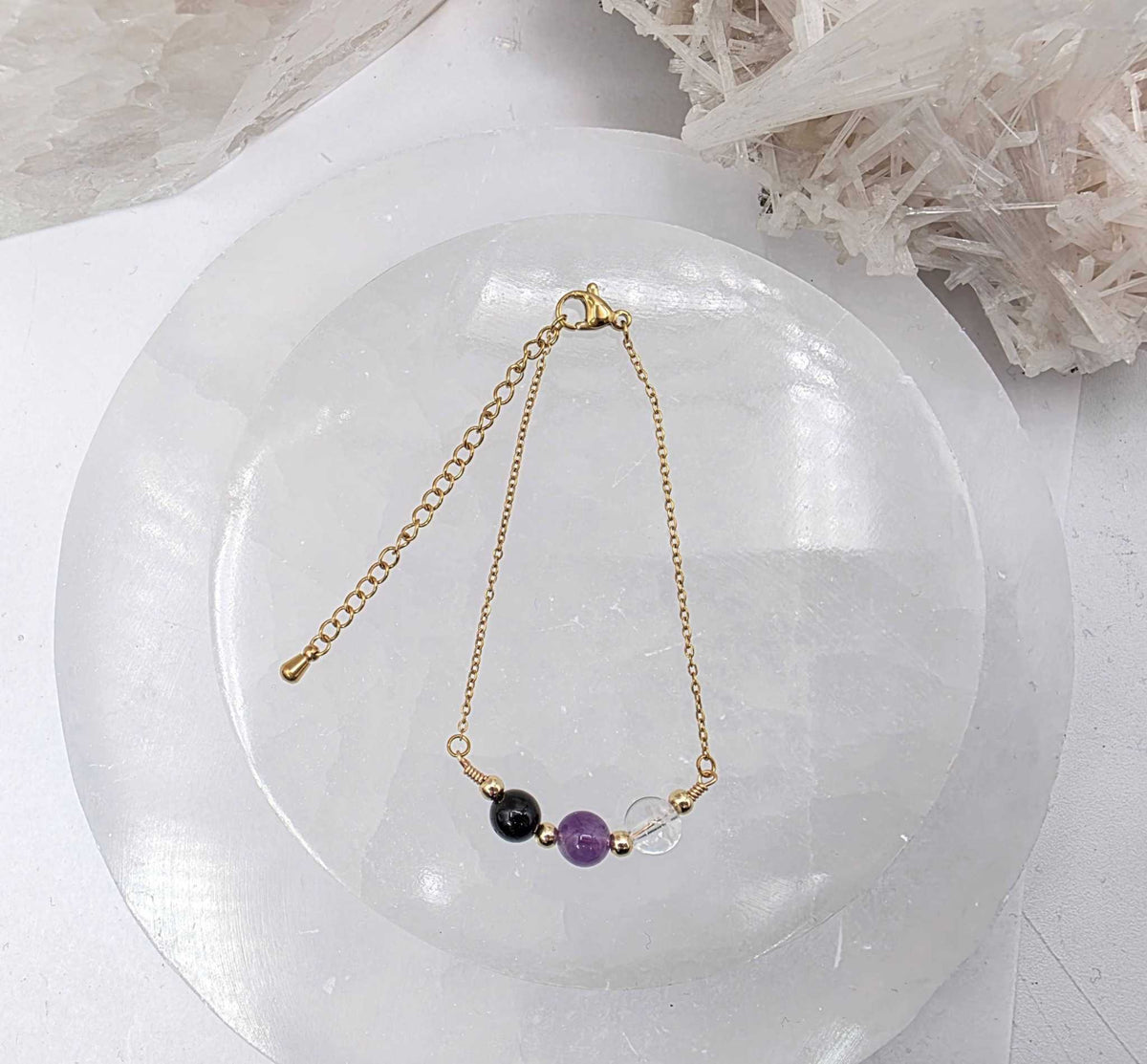 SACRED SPACE - Clear Quartz, Amethyst, Black Onyx Jewelry Set