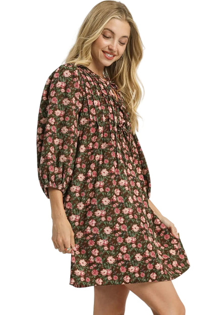 Floral Tie-Neck Babydoll Dress