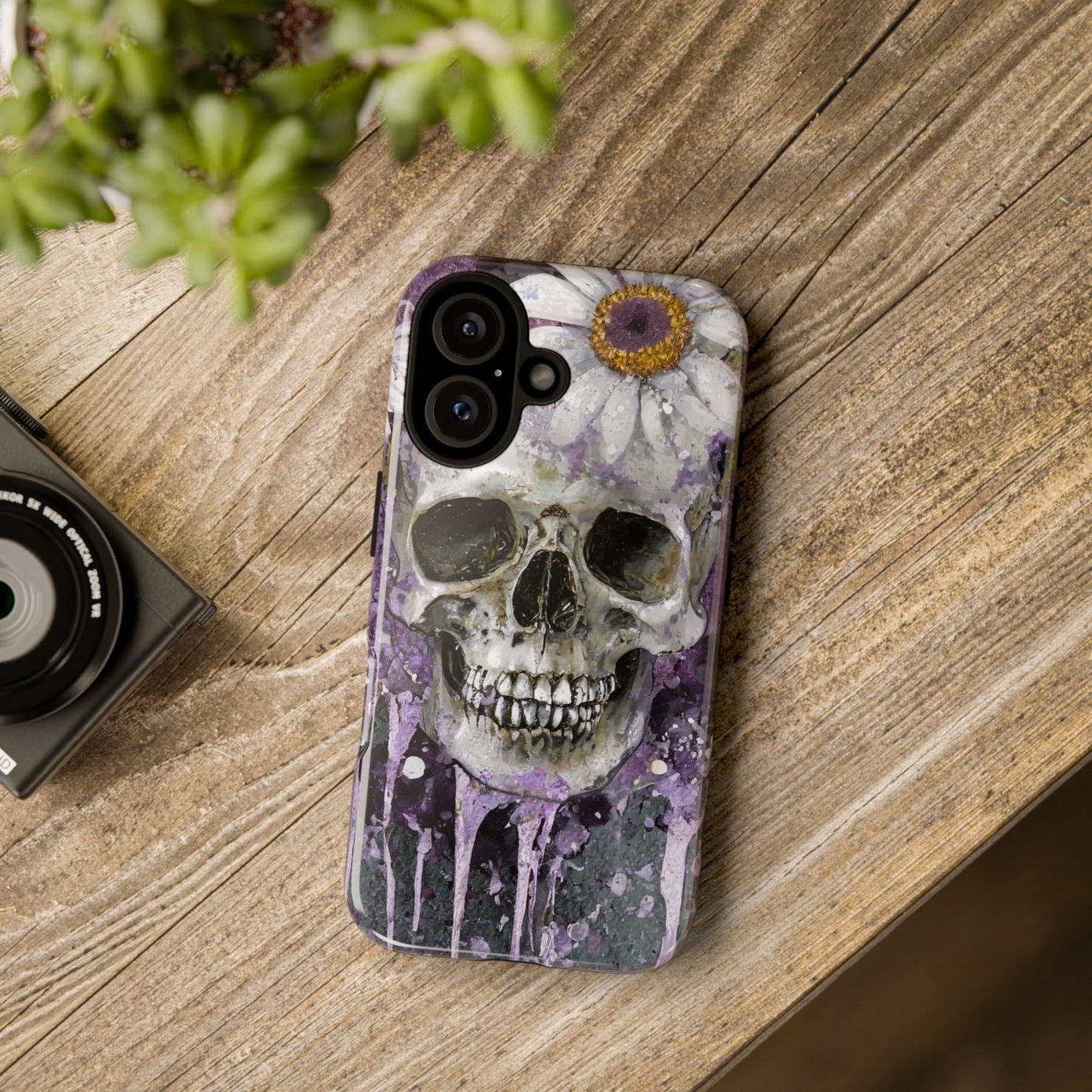 Plum Skull and Daisy Tough Phone Case