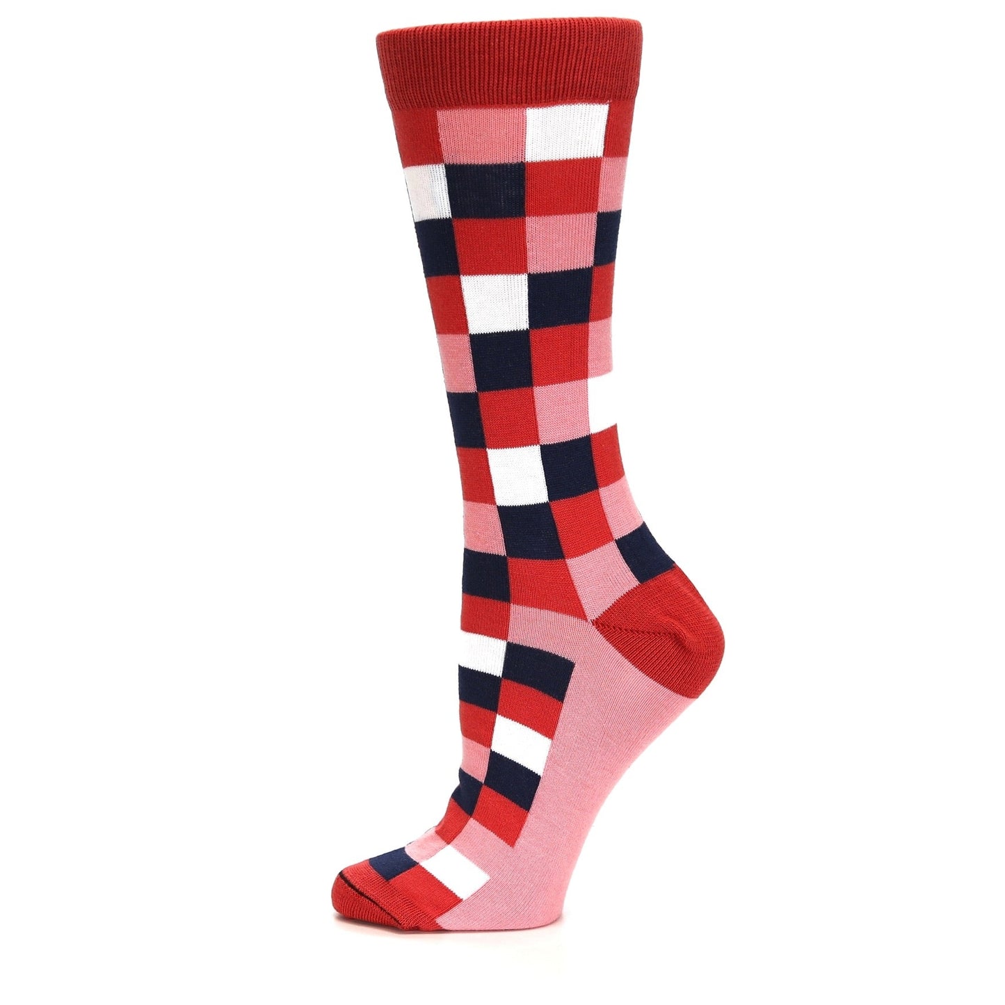 Red Pink Navy Checker - USA Made - Women's Novelty Socks