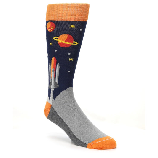 Blue Orange Spaceship Men's Dress Socks