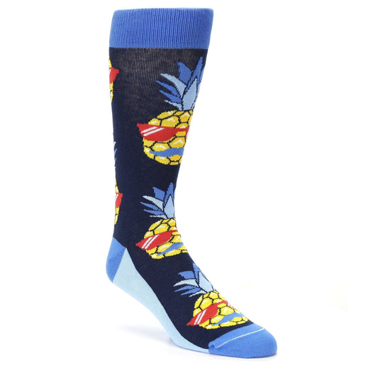 Blue Pineapple Face - USA Made - Men's Dress Socks