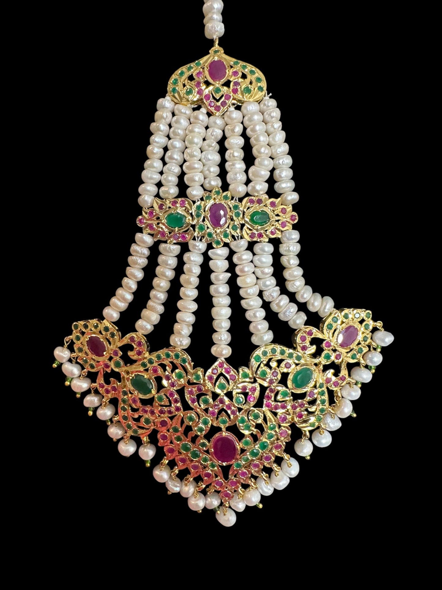 DJHR152 Kulsum ruby emerald fresh water pearl jhoomar - oversized ( READY TO SHIP )