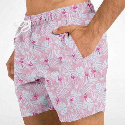 Rad Palm Party Like A Flock Star Pink Men's Swim Trunks