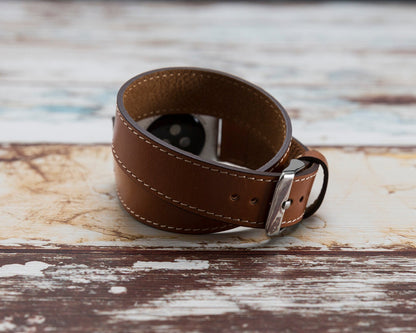 Genuine Leather Double Wrap Apple Watch Band Series 11/10/9/8/7/6/5/4/ SE / Ultra 1/2/3