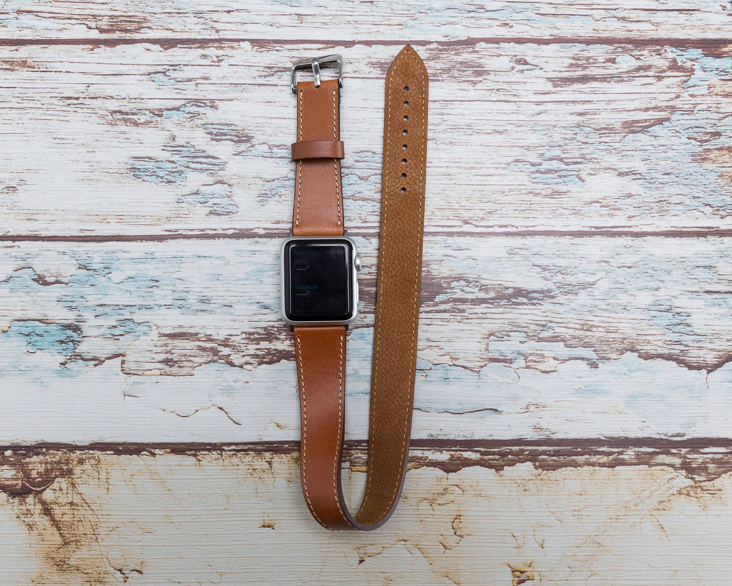 Genuine Leather Double Wrap Apple Watch Band Series 11/10/9/8/7/6/5/4/ SE / Ultra 1/2/3