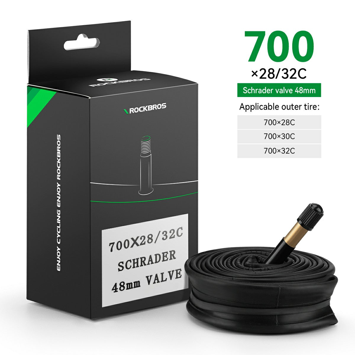 ROCKBROS 700X23/25/28/35C Road Bike Inner Tube 48mm Presta/Schrader Valve High Self Sealing Butyl Rubber