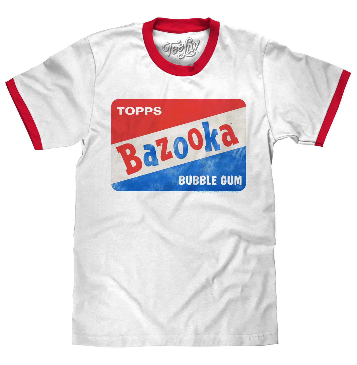 Topps Bazooka Bubble Gum Ringer T-Shirt- Red and White