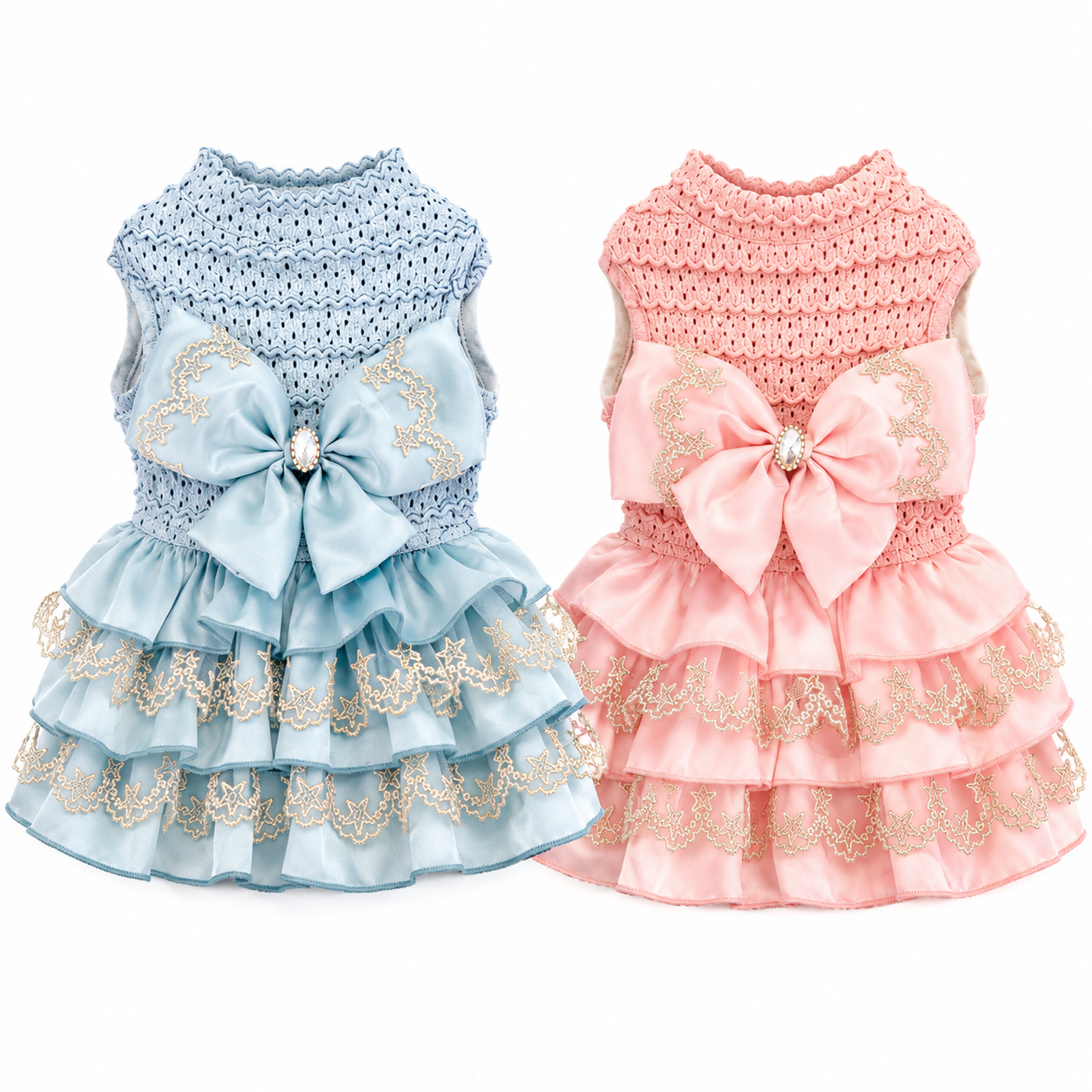 Luxury Princess Dog Dress with Big Bow | Lace Ruffle Puppy Party Dress