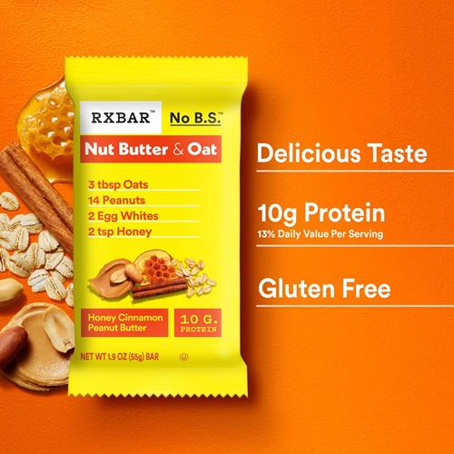 Rxbar Nut Butter And Oat Protein Bars, Protein Snacks, Snack Bars, Honey Cinnamon Peanut Butter, 9.7Oz Box (5 Bars)