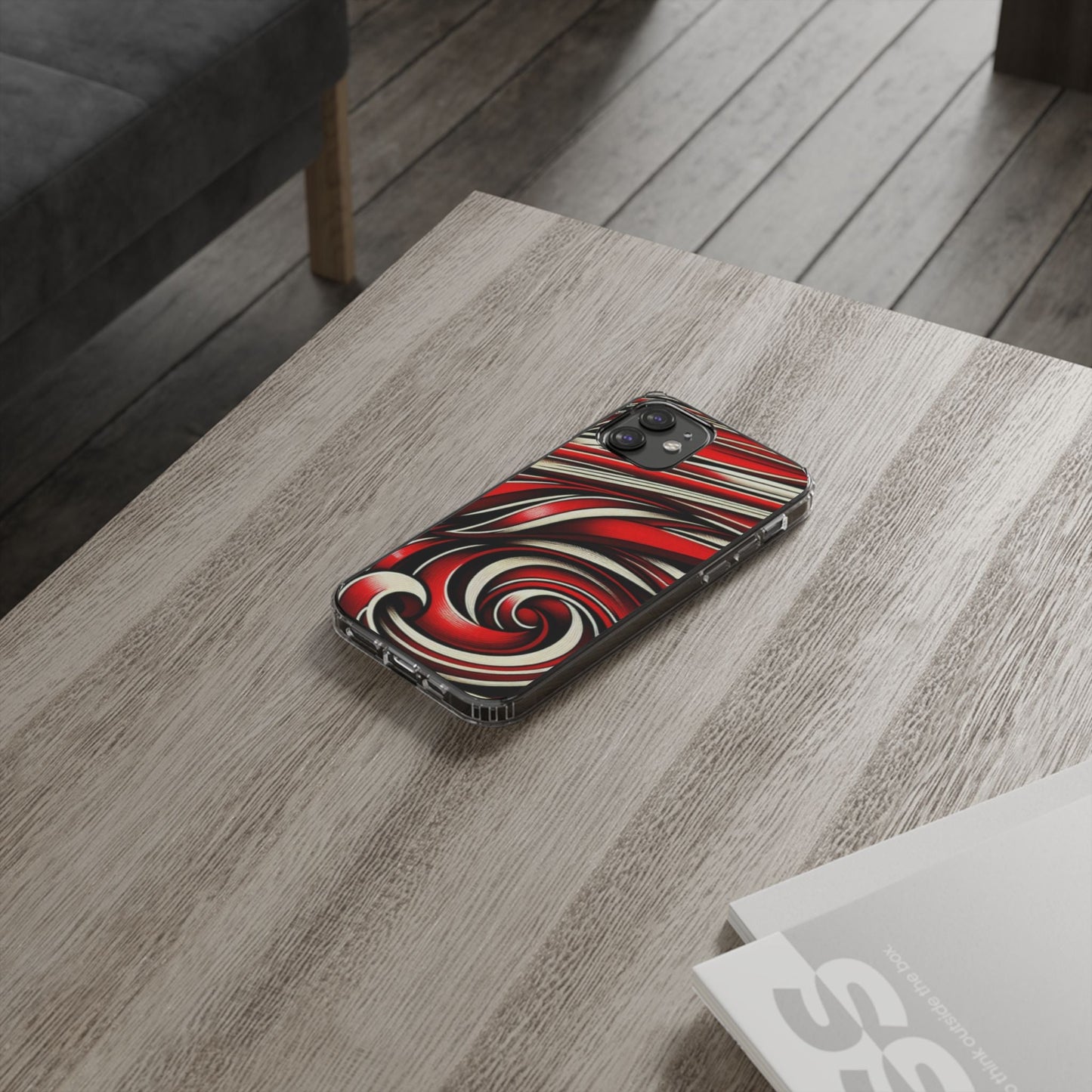 Red & White Swirl Abstract Clear Phone Case