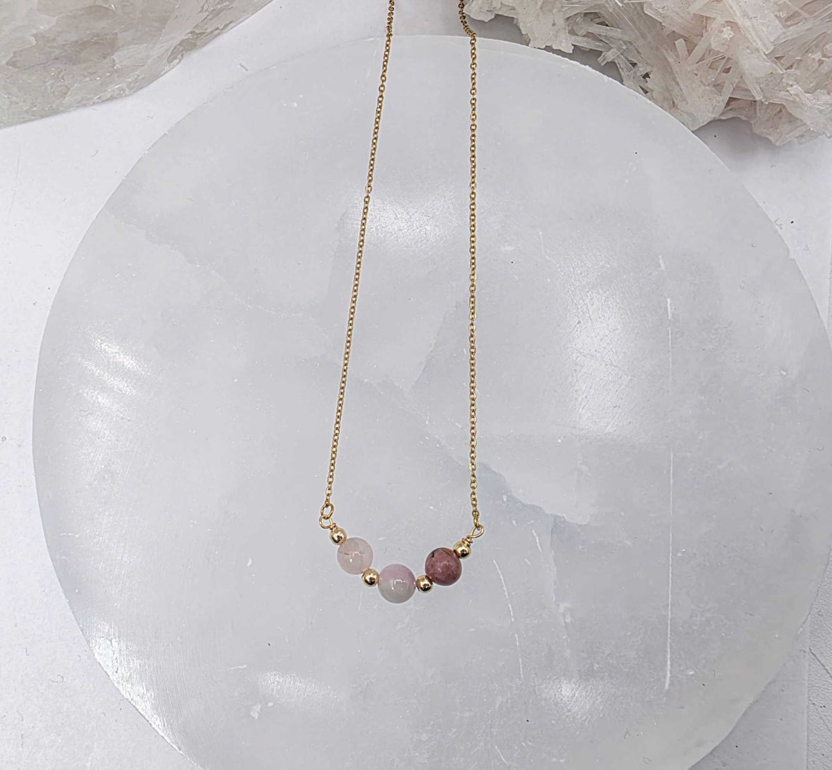 I AM ENOUGH - Kunzite, Rose Quartz, Rhodonite Gem Jewelry Set