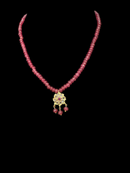 PS390 Sara flower pendant set with earrings in ruby beads ( SHIPS IN 4 WEEKS )