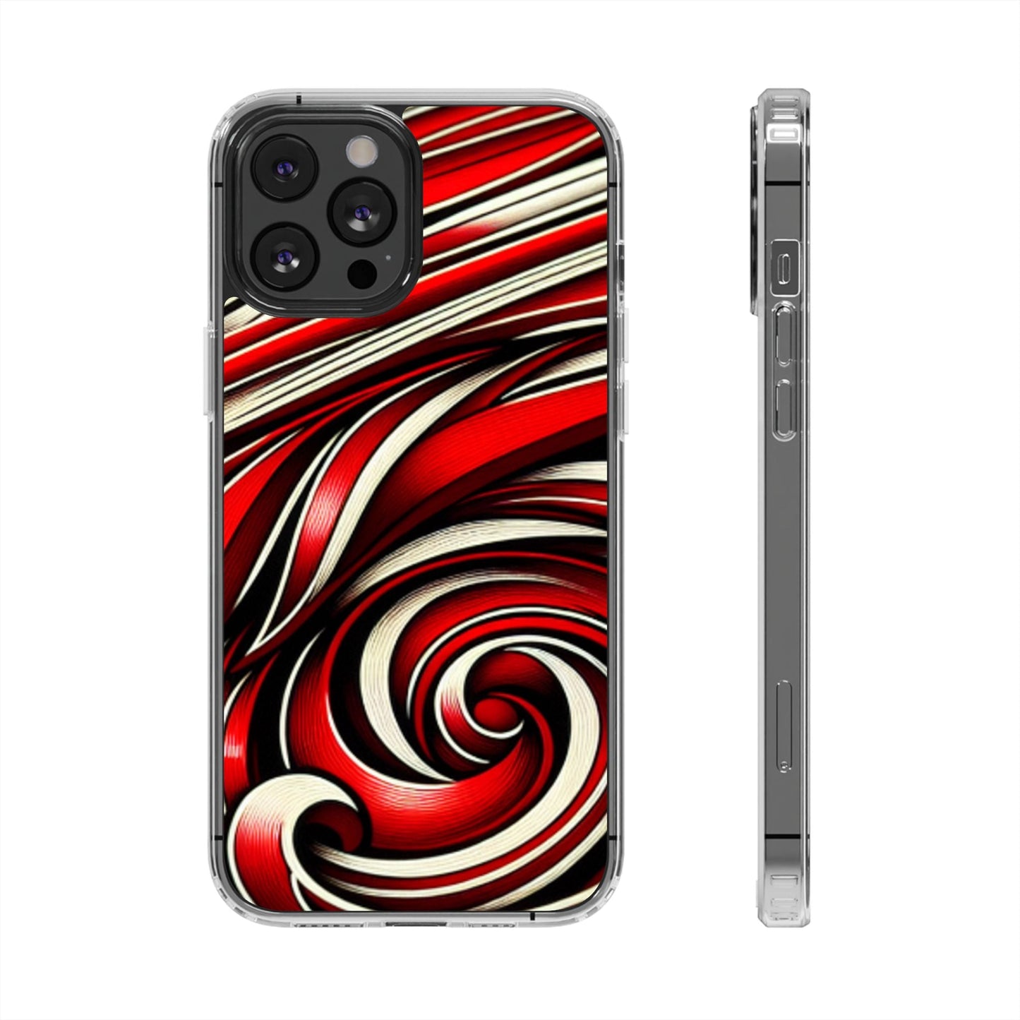 Red & White Swirl Abstract Clear Phone Case