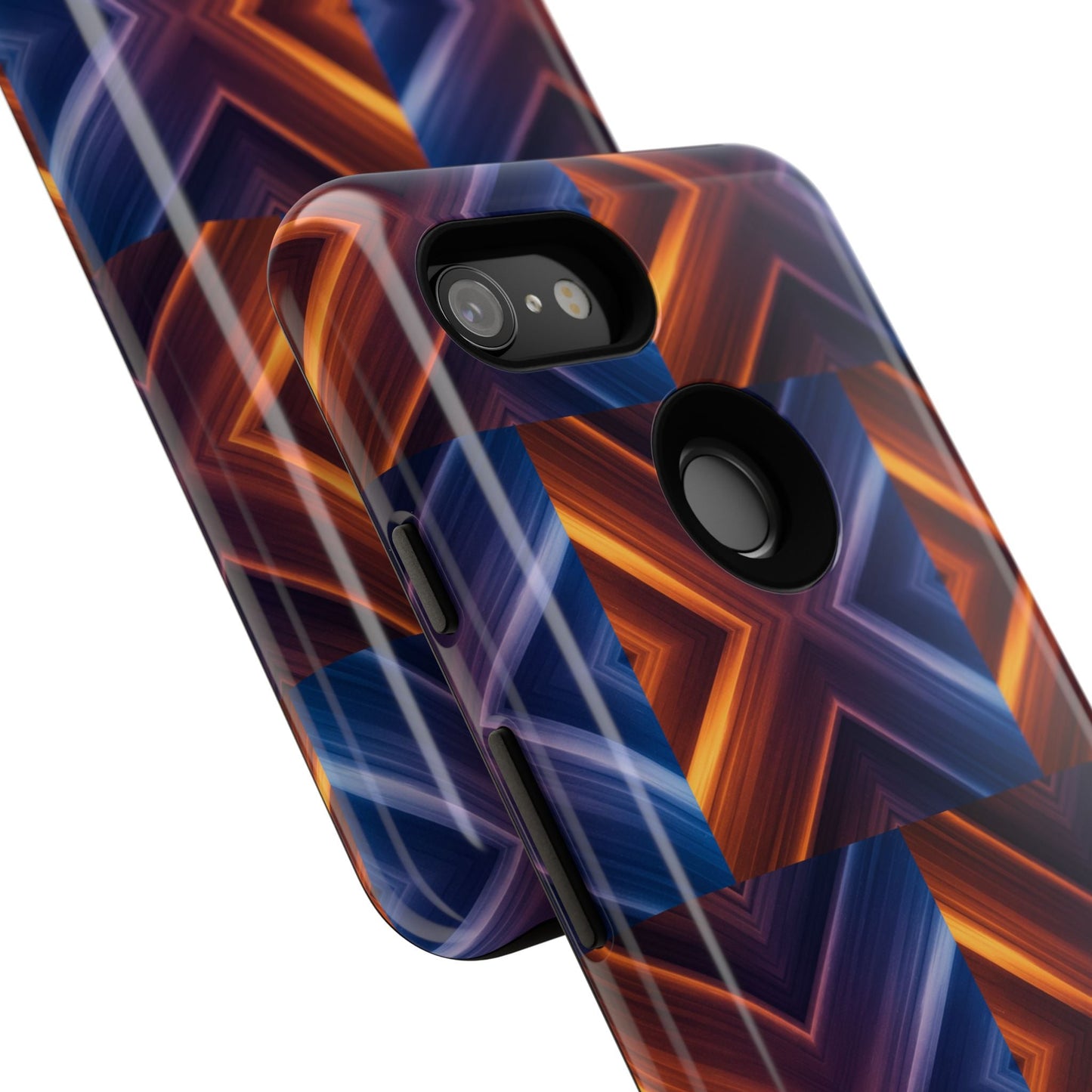 Stylish Tough Phone Case With Blue & Orange Abstract Design