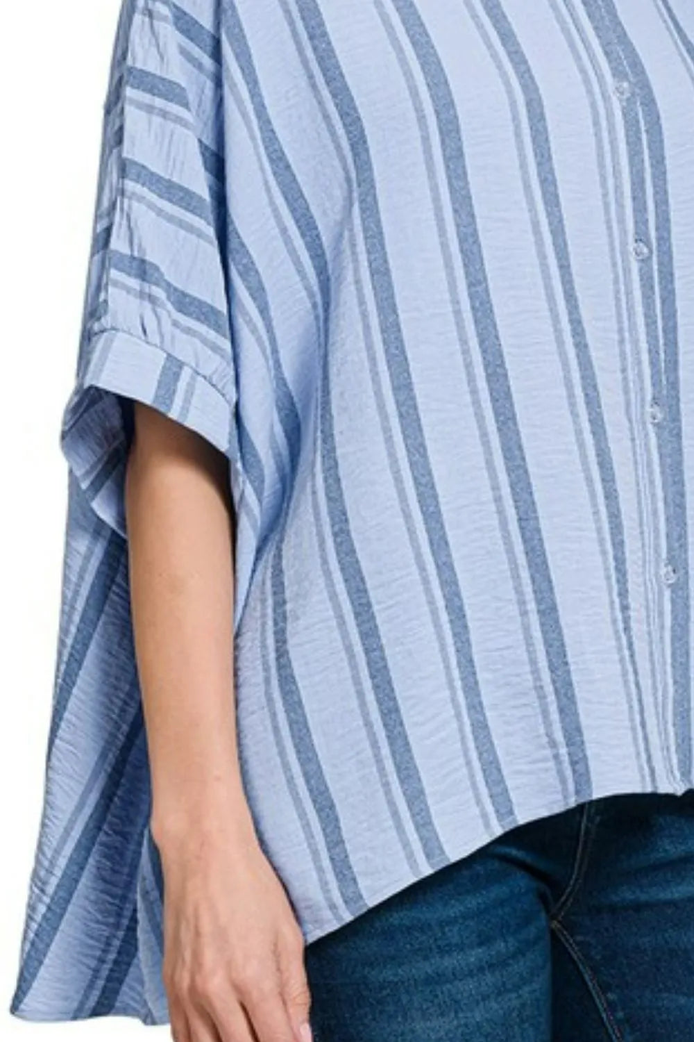 Zenana Woven Yarn-Dye Stripe Oversized Button Down Shirt