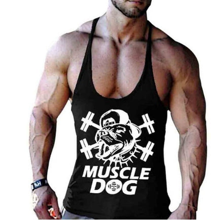 MUSCLE DOG™ Cotton Cartoon Workout Vest - Black Athletic Tank