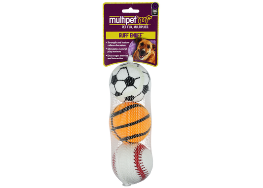 Multipet Tennis Sports Balls - Assorted Sports 3pk