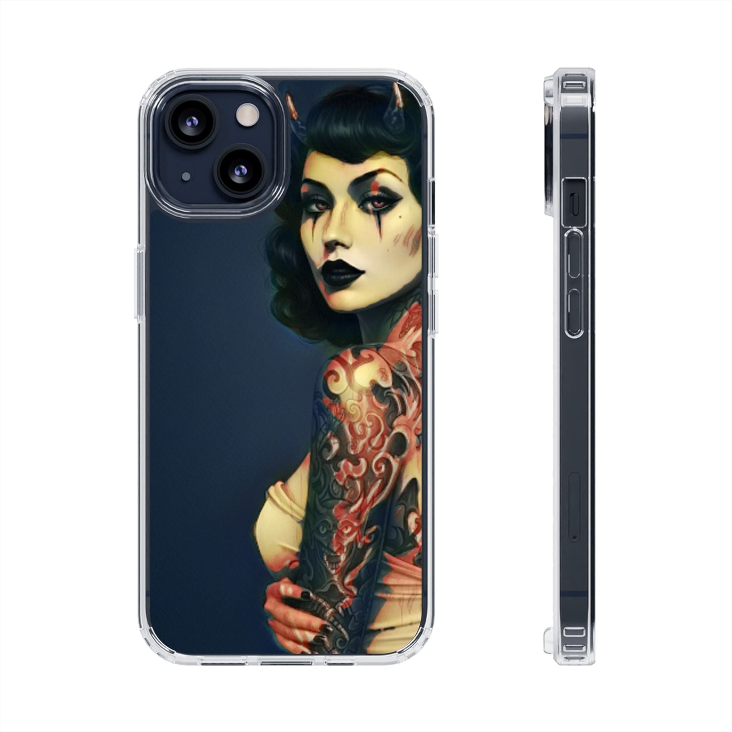 Gothic Devilish Tattooed Beauty Clear Phone Case