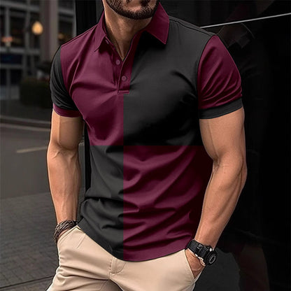 Bold Color-Block Cotton Polo Shirt - Contrast Stitching Design